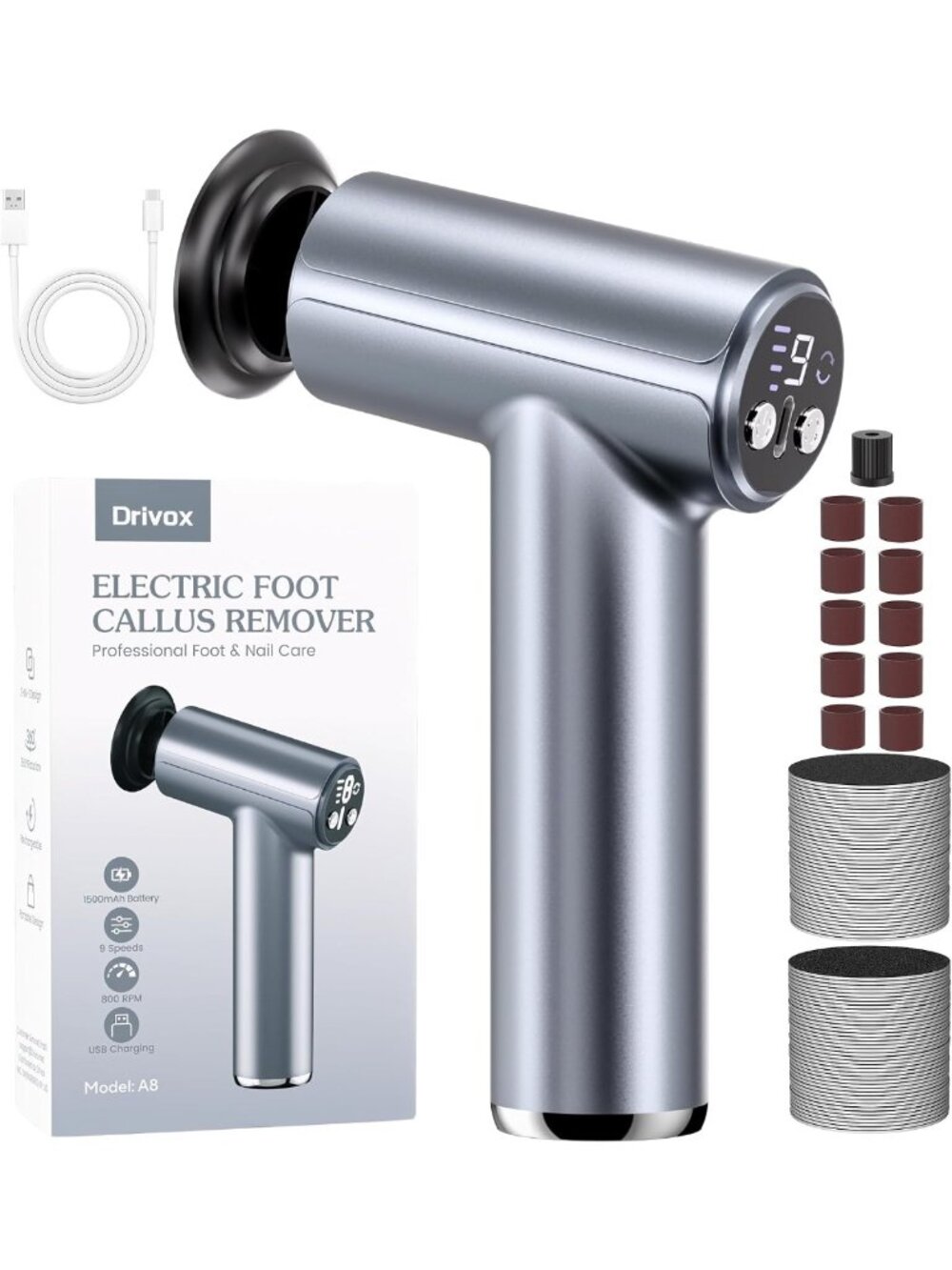 Rechargeable Electric Foot Callus Remover & File - 2-in-1 Pedicure Tool, 70